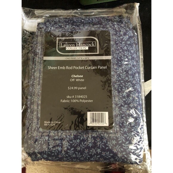 Blue Floral Sheer Curtain Panel 54x84,  100 P Polyester - Picture 1 of 1